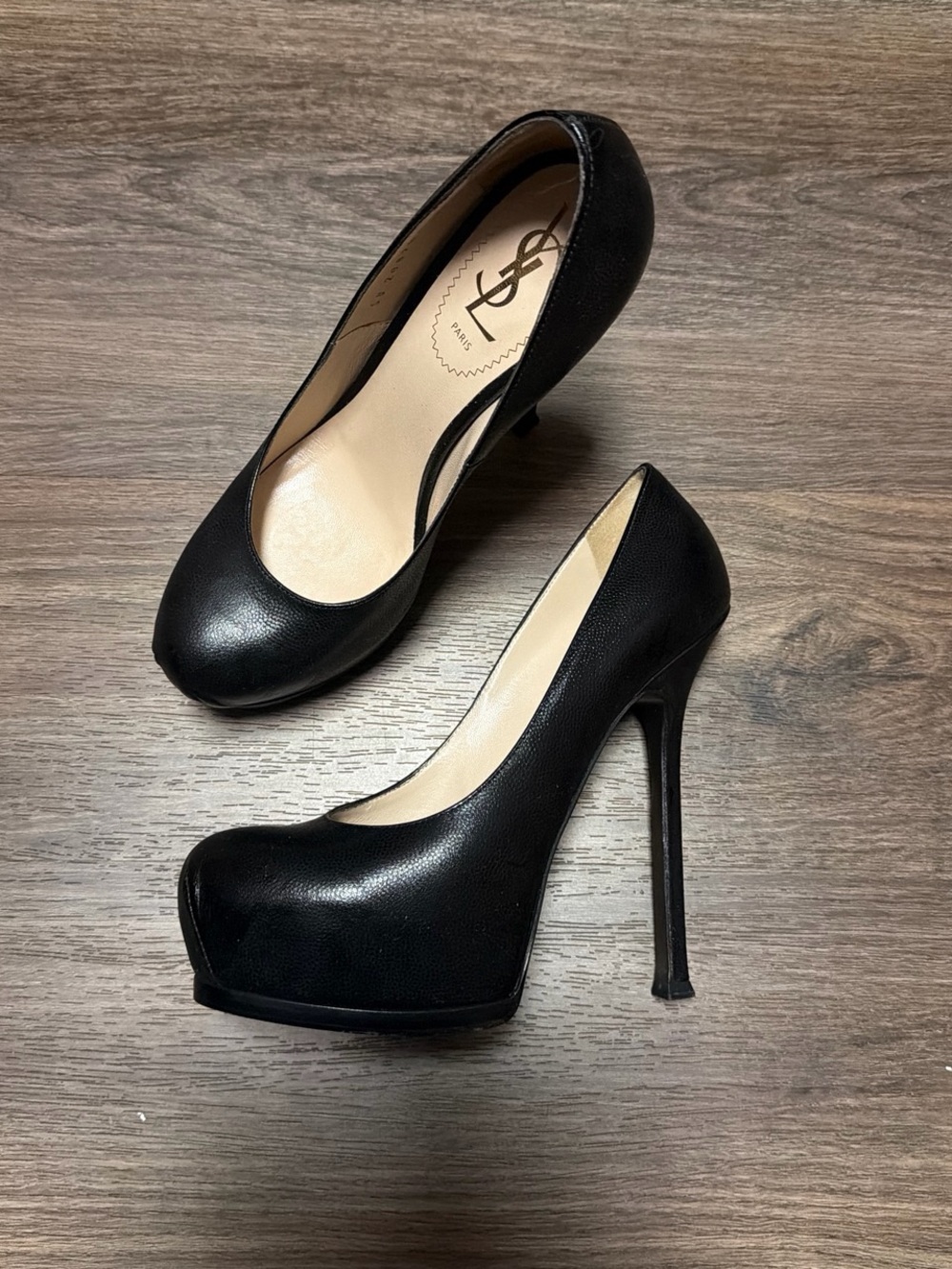 YSL Black Leather High Stiletto Tribtoo 105 Platform Pumps as seen on Charli XCX
